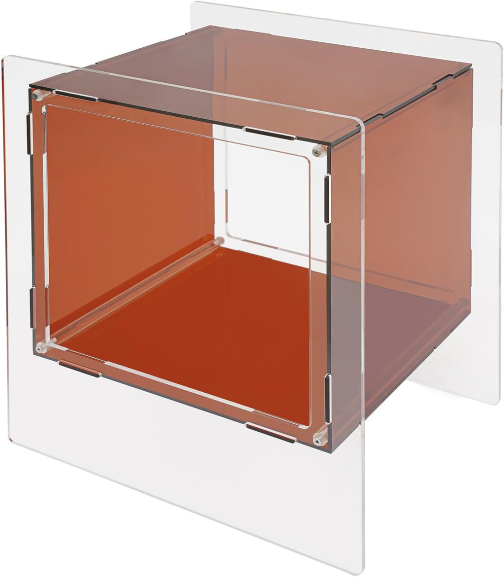 Acrylic End Table, 18.11" L X 15.75" W X 21.65" H Acrylic Night Stand, 22.05 Lbs Load-Bearing Capacity Coffee Table for Living Rooms, Bedrooms, Offices(Dark Brown)