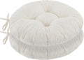 idee-home Round Chair Cushions Set of 2, Round Stool Seat Cushion 16 inch, Circle Chair Pads Corduroy with Ties Indoor Barstool Pads for Kitchen, Beige