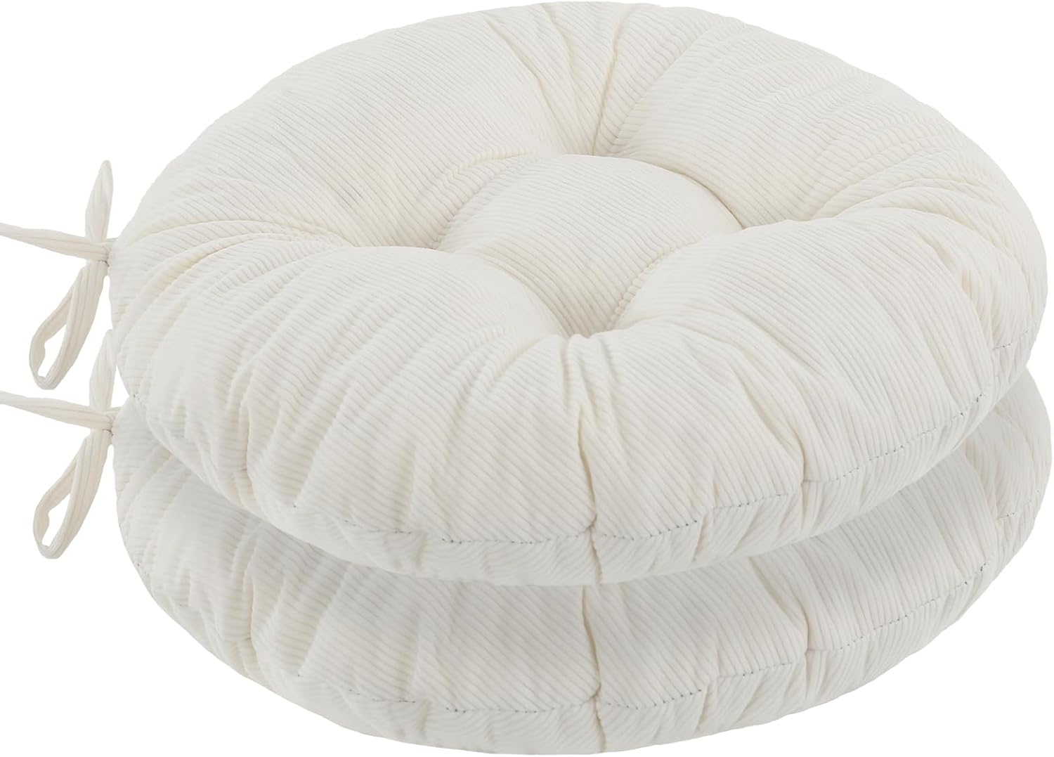 idee-home Round Chair Cushions Set of 2, Round Stool Seat Cushion 16 inch, Circle Chair Pads Corduroy with Ties Indoor Barstool Pads for Kitchen, Beige
