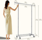 TigerParty Clothes Rack for Hanging Clothes, Sturdy Stainless Steel Clothing Rack, Extendable & Adjustable Rolling Garment Rack with Wheels for Bedroom Laundry Living Room, Silver