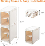2-Tier Slim Bathroom Storage Cabinet, Narrow Storage Cabinet with Wheels, Adjustable Shelves, Magnetic Doors, Water-Proof, Anti-Tip Skinny Organizer Cabinet for Small Space, Cream White