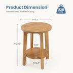 DUMOS Small Round Side Tables for Small Spaces, 2-Tier Boho End Table with Storage Shelf, Sturdy Simple Trending Bedside Nightstand with Non-Slip Pads for Living Room, Bedroom, Natural Wood