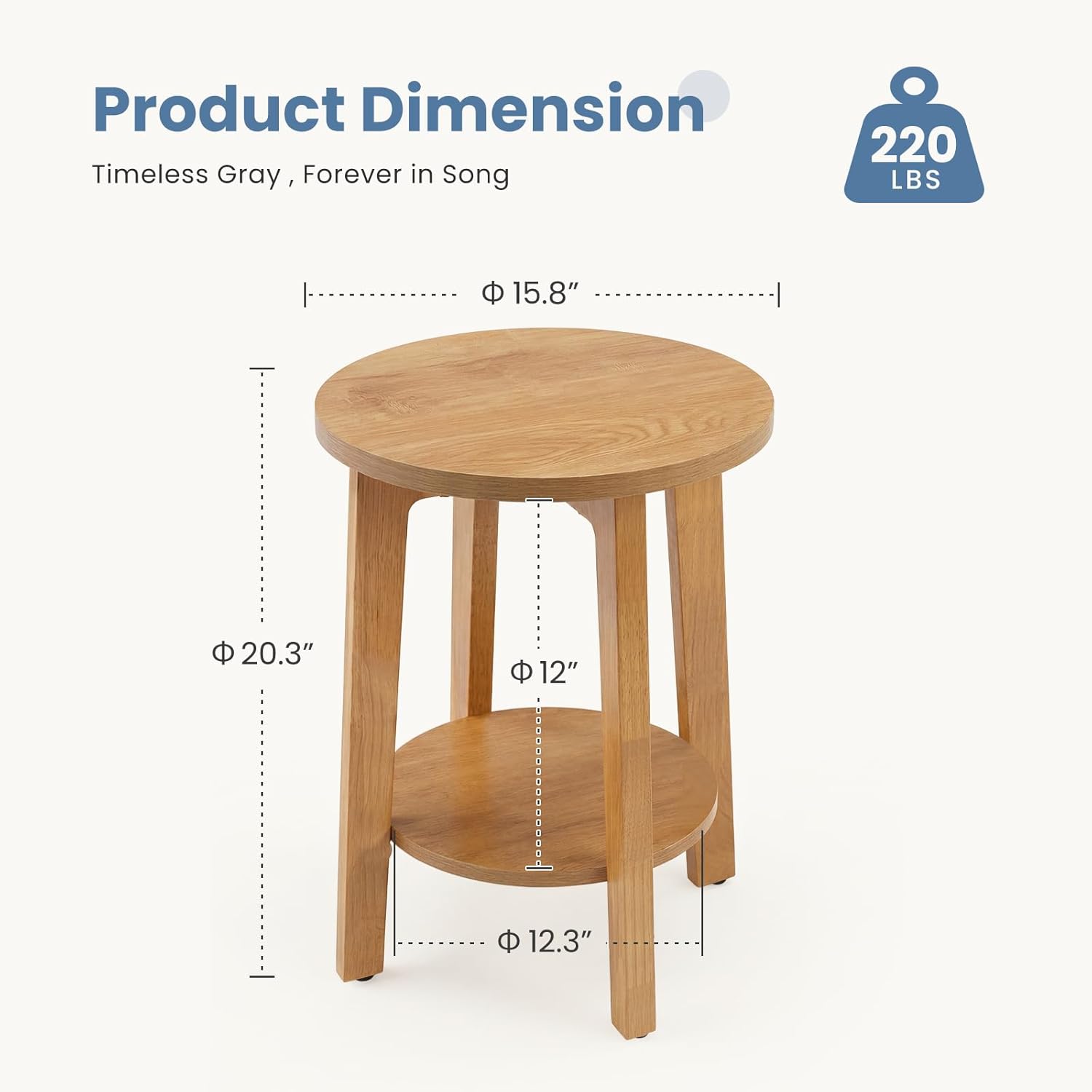 DUMOS Small Round Side Tables for Small Spaces, 2-Tier Boho End Table with Storage Shelf, Sturdy Simple Trending Bedside Nightstand with Non-Slip Pads for Living Room, Bedroom, Natural Wood