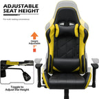 MoNiBloom Gaming Chair Racing Style High-Back Reclining Ergonomic Swivel Chair with Adjustable Headrest and Lumbar Support, PU Leather Executive Chair for Home Office Gaming, Yellow