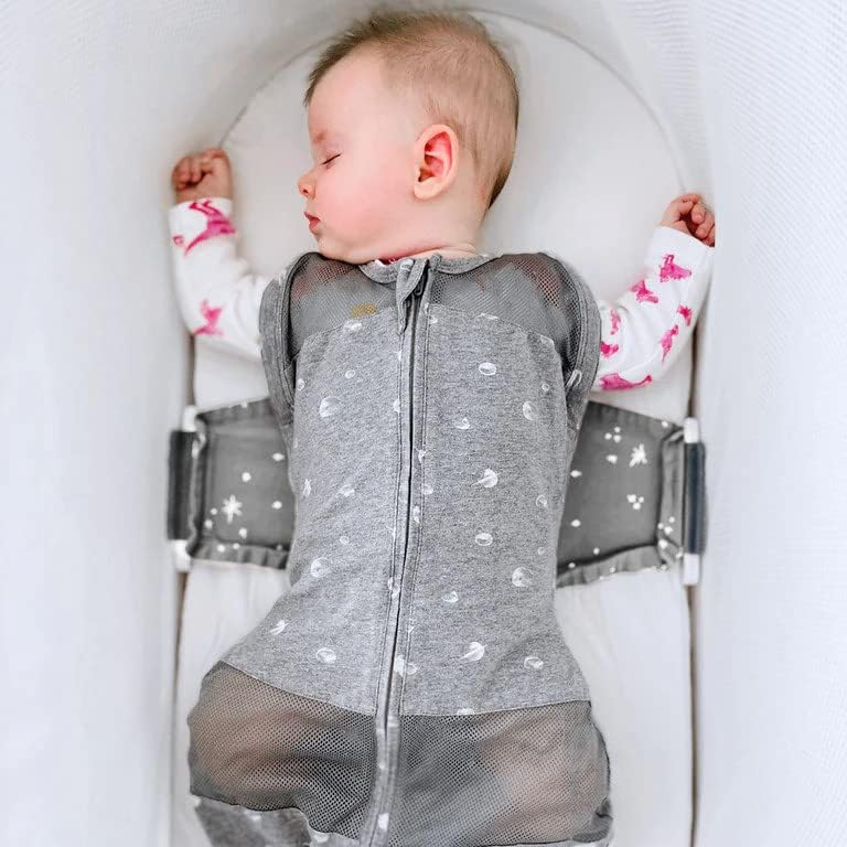 Happiest Baby SNOO Sleep Sack - 100% Organic Cotton Baby Swaddle Blanket - Doctor Designed Promotes Healthy Hip Development (Graphite Stars, Small)