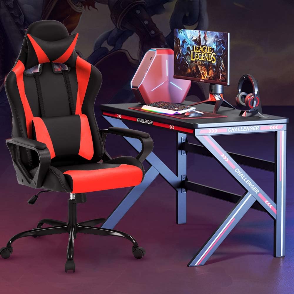 Modern Gaming Chair Ergonomic High Back PU Leather Office Chair with Lumbar Support, Red