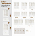 71" Arched Kitchen Cabinet, Double Glass Door Display and Storage Cabinets with Drawers, Modern Pantry for Dining Room and Living Room, White with Gold Handles, 2 of Set