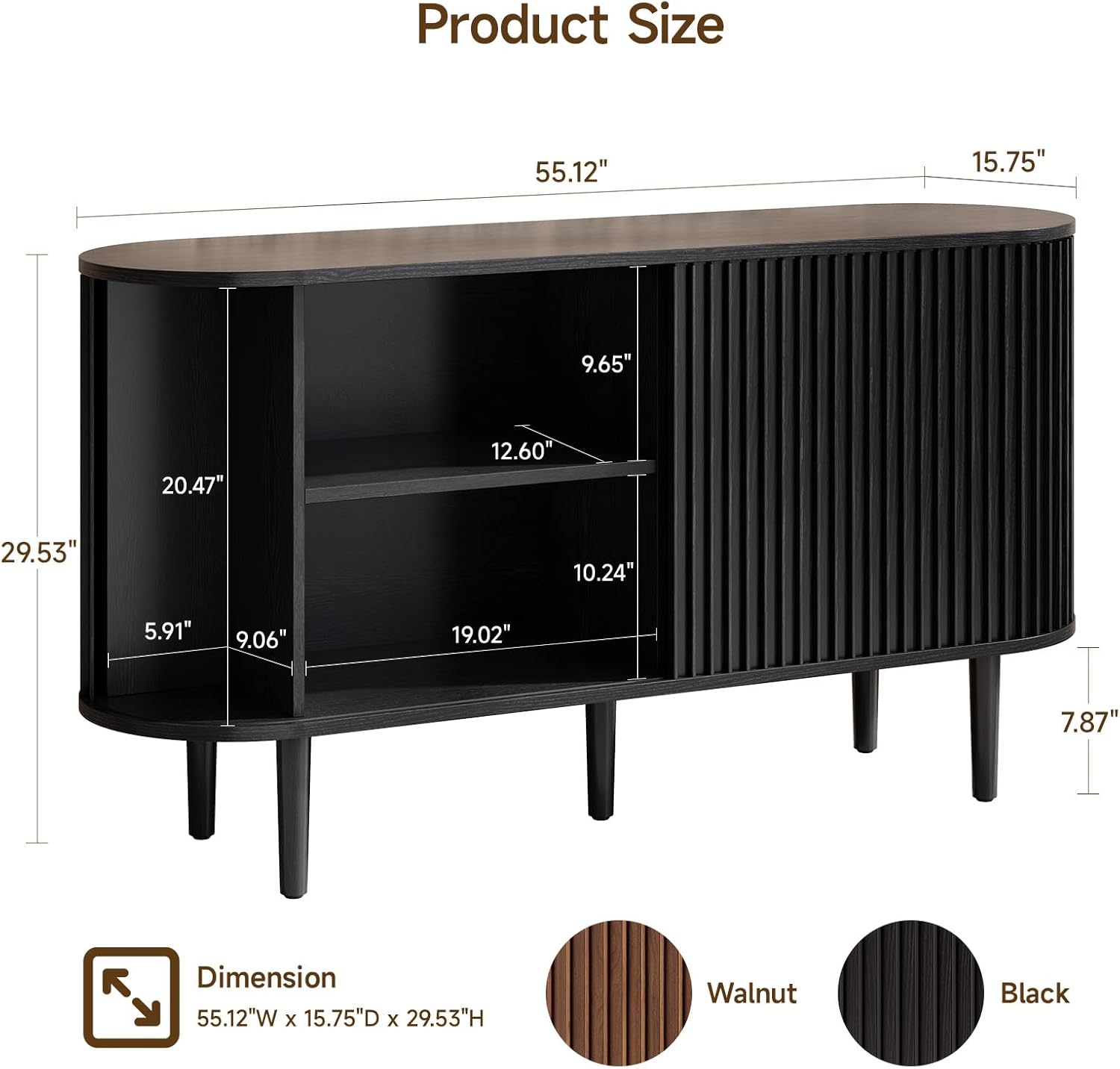 ONBRILL 55" Buffet Sideboard Cabinet with Sliding Doors, Mid-Century Modern Sideboard Buffet Cabinet with Storage & Adjustable Shelves, Accent Coffee Bar Console Table for Kitchen, Entryway, Black