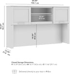 Bush Home 60-Inch Desk Hutch, Office Storage Organizer with Shelves, Cubbies and Frosted Glass Doors for Computer Desk, Home Office Furniture, Somerset Collection, White