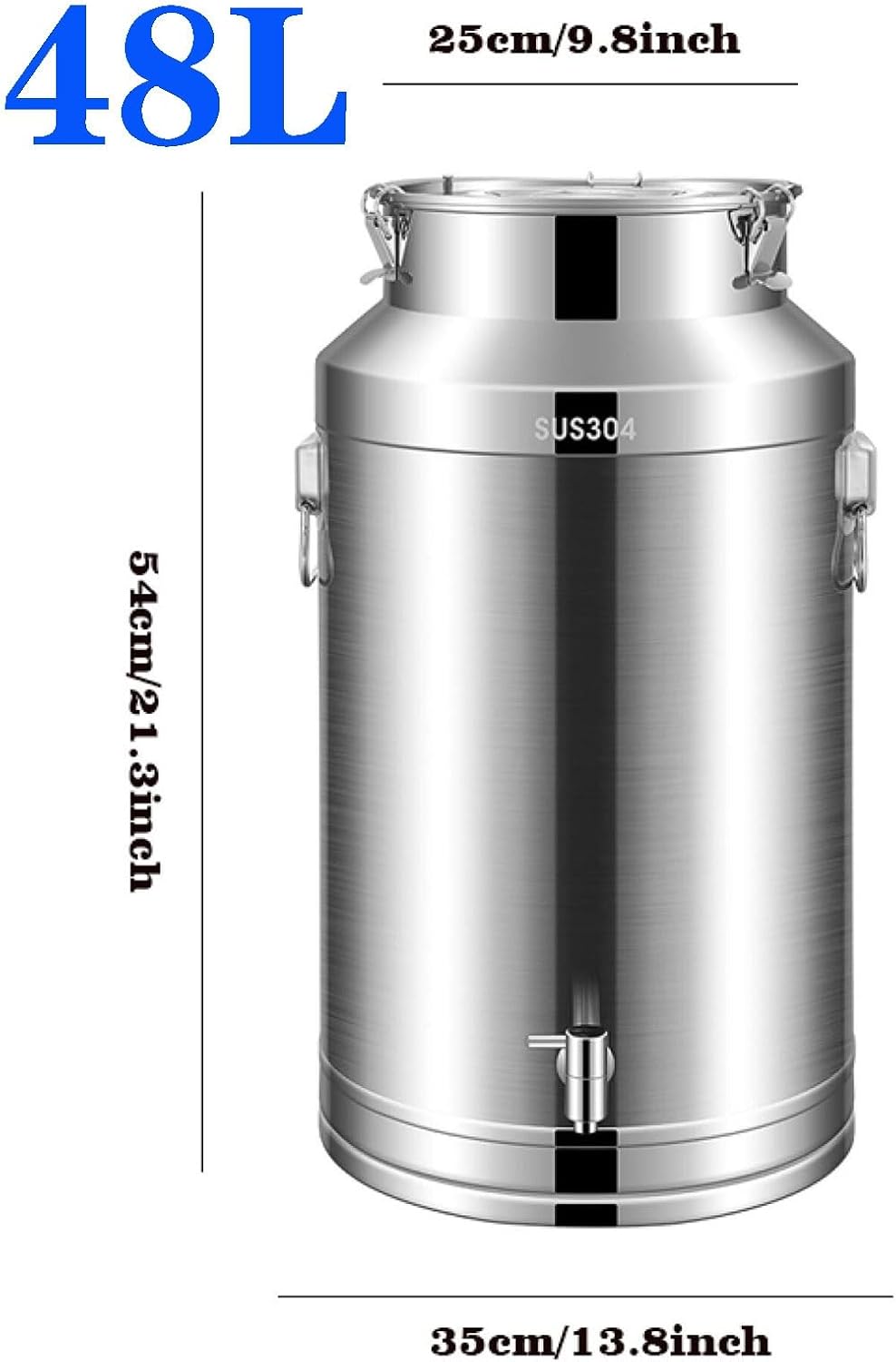 Metal Bucket, Milk Jug Sealed Tank 304 Stainless Steel Milk Transport Cans Bucket Milk Fermentation Tank Milk Wine Bucket Oil Tea Tank with Faucet for Liquid Storage and Transport(12.68Gal/48L)