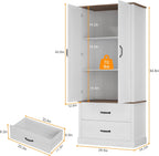 GarveeHome Kitchen Pantry Cabinet, Farmhouse Storage Cabinet with Barn Doors, Drawers and Adjustable Shelves, Versatile Storage for Kitchen, Dining Room, Rustic White