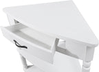 Corner Side Table, 3-Tier Triangle End Table with Drawer and Solid Wood Legs, 33.86" Small Space Storage, Milk White