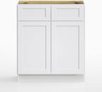 30 Inch White Shaker RTA Kitchen Base Cabinet, 30 W x 24 D x 34.5 H Floor Storage Cabinet with 2 Drawers and 2 Doors, Plywood Box, HDF Doors, Ready to Assemble