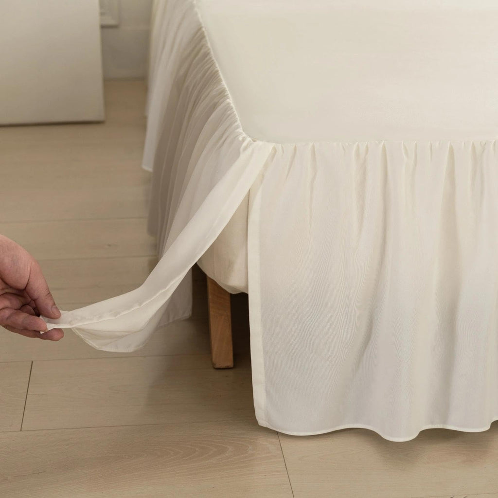Bed Skirt Queen Size Ruffled Bed Skirt with Split Corners, Queen Bed Skirts 14 Inch Drop with Platform, 14'' Queen -Ivory