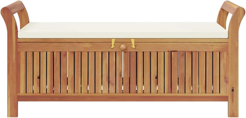 Gecheer Garden Storage Bench with Cushion 126 cm – Solid Acacia Wood Outdoor Storage Seat for Patio, Deck, or Yard
