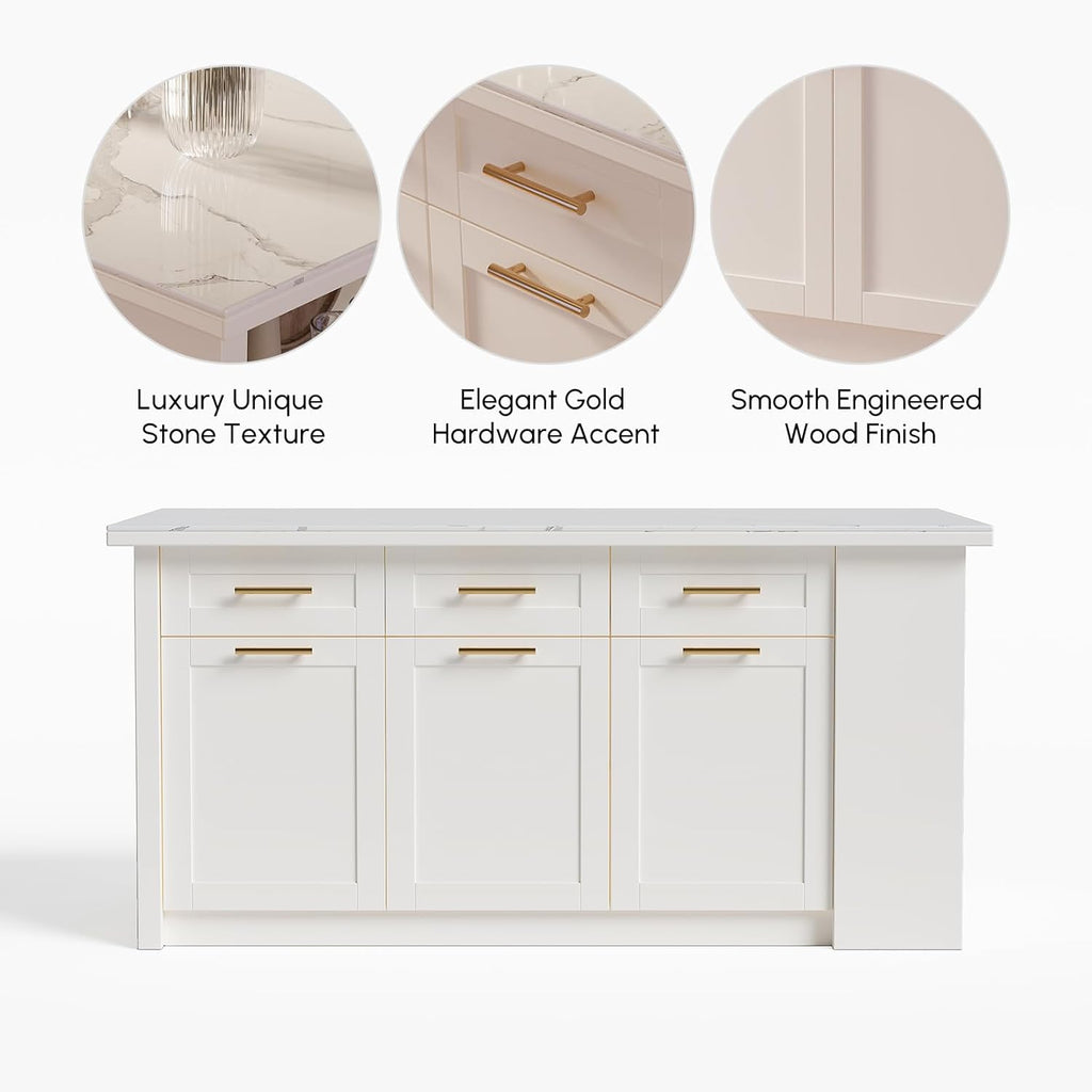 homary 71" White Kitchen Island with Storage Large Kitchen Cabinet with Drawers & Sintered Stone Top Island Table for Dining Room