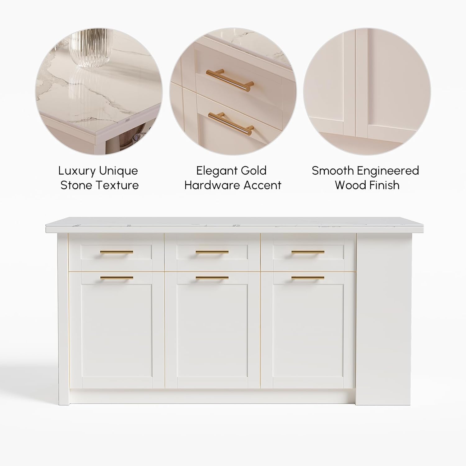 homary 71" White Kitchen Island with Storage Large Kitchen Cabinet with Drawers & Sintered Stone Top Island Table for Dining Room
