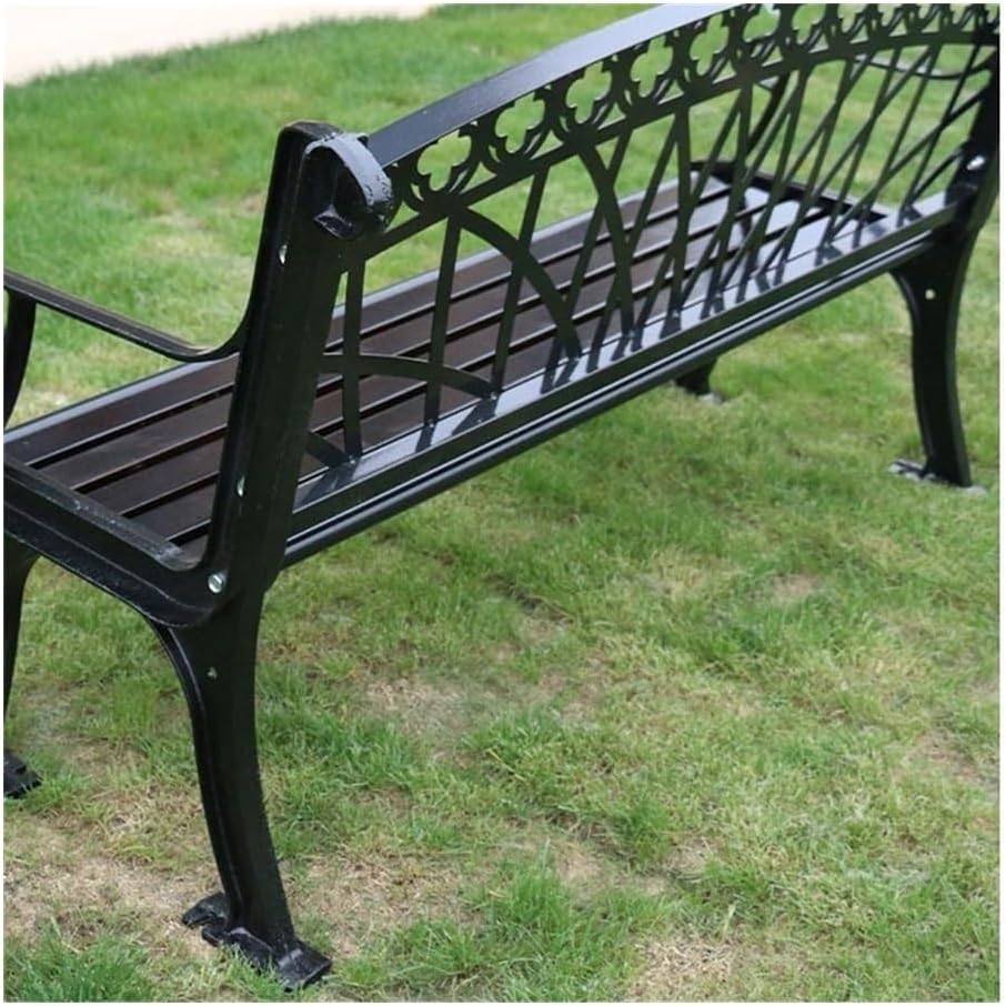 Outdoor Bench, Outdoor Park Garden Chair Cast Iron Garden Bench Hollow Frame Backrest Leisure Seat with Armrests Black Wrought Iron Outdoor Furniture (150 CM) Garden Bench