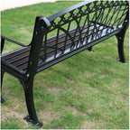 Outdoor Bench, Outdoor Park Garden Chair Cast Iron Garden Bench Hollow Frame Backrest Leisure Seat with Armrests Black Wrought Iron Outdoor Furniture (150 CM) Garden Bench