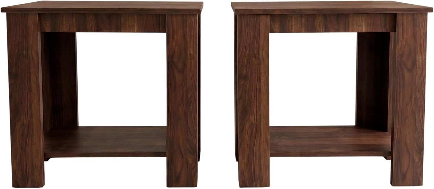 HOME DESIGN Telluride End Table Set of 2, Modern Wood Accent Tables with Lower Shelf, Living Room/Bedroom Side Tables — Available in Walnut or Black Finish