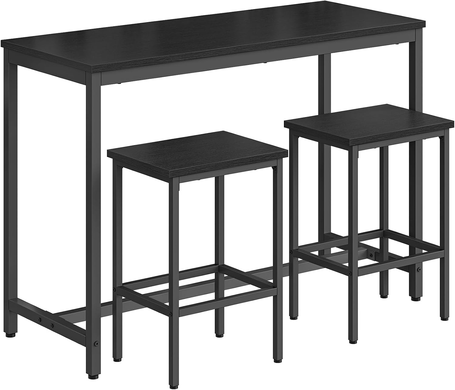 HOOBRO Bar Table and Chairs Set, 47.2" Rectangular Pub Table with 2 Stools for Small Space, 3-Piece Breakfast Stools Set, Sturdy Metal Frame, Easy to Assemble, Black BB52BT01