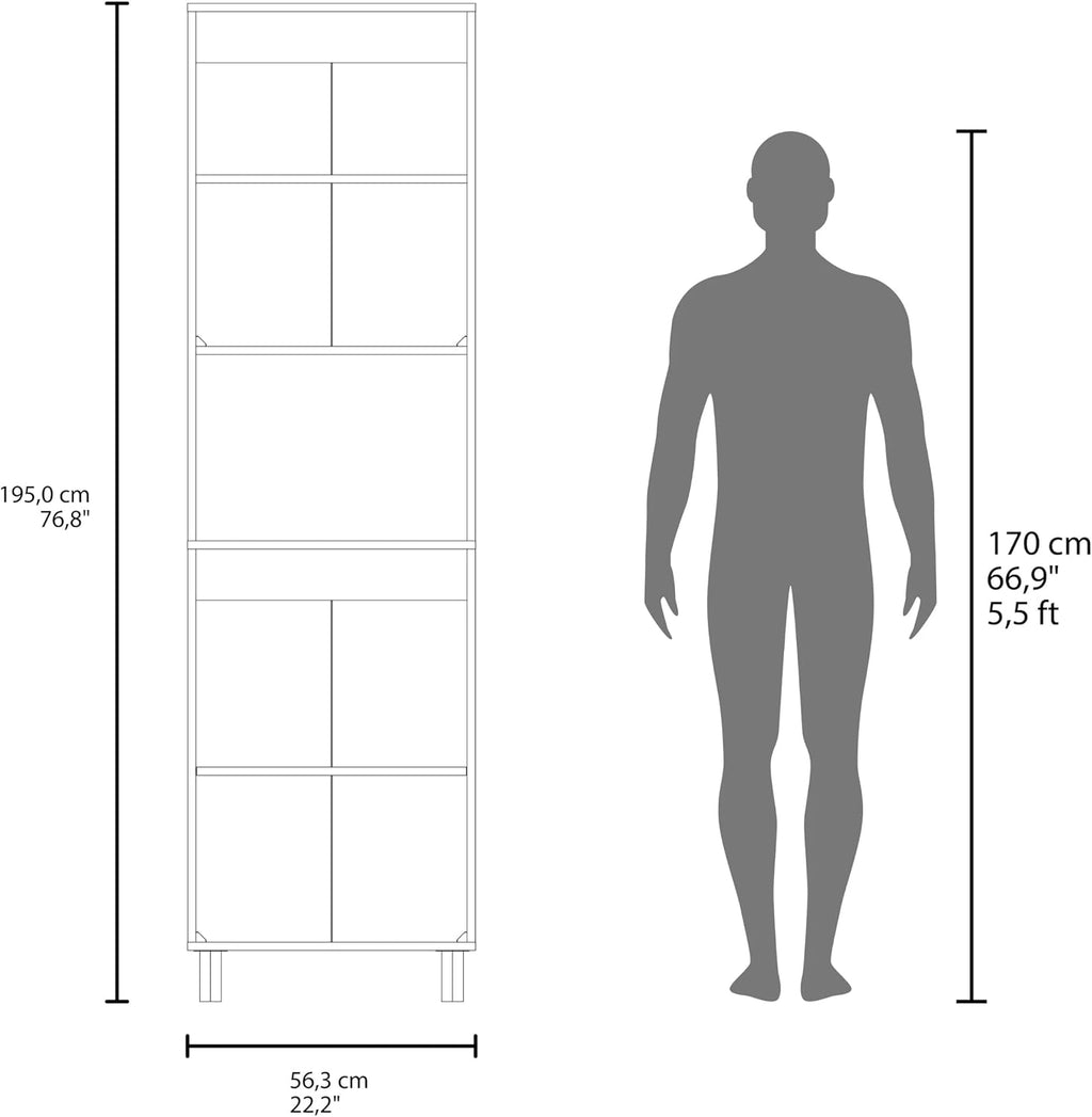 22.2" D*12.3" W*76.8" H Freestanding Kitchen Pantry with Dawer, 2 Shelves & 2 Double Doors, Rectangular Wood Storage Cabinet, Modern Minimalist, for Living Room, Dining Room, White