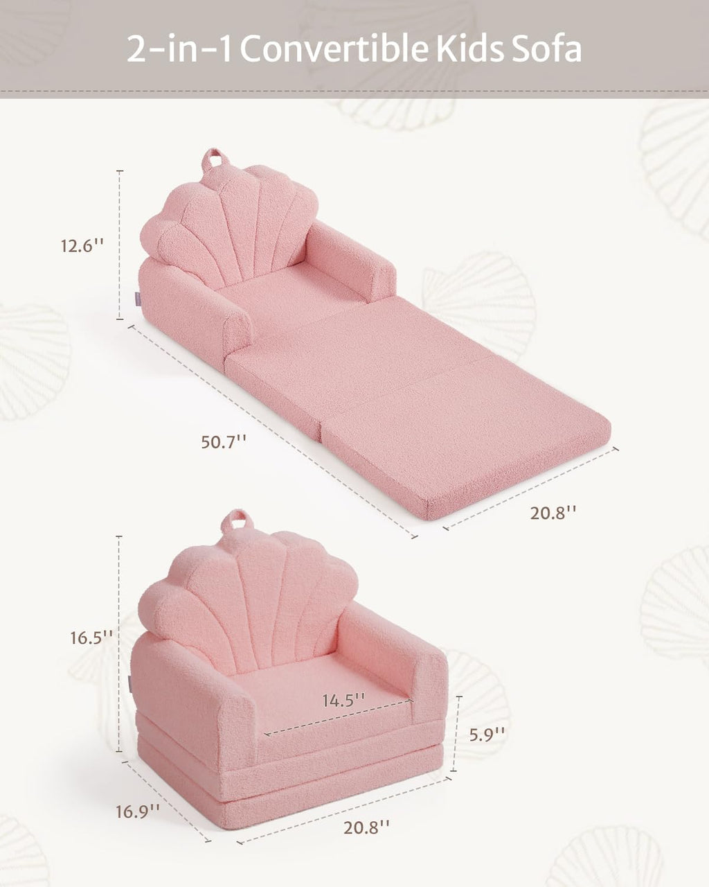 Blissful Diary Kids Couch, 2-in-1 Soft Fold Out Kids Couch, Kids Sofa Chair, Comfy Kids Furniture for Playroom, Reading & Play, Pink Shell