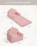 Blissful Diary Kids Couch, 2-in-1 Soft Fold Out Kids Couch, Kids Sofa Chair, Comfy Kids Furniture for Playroom, Reading & Play, Pink Shell