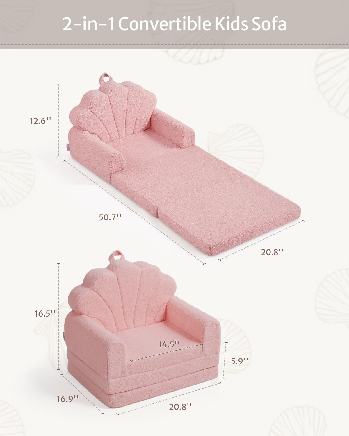 Blissful Diary Kids Couch, 2-in-1 Soft Fold Out Kids Couch, Kids Sofa Chair, Comfy Kids Furniture for Playroom, Reading & Play, Pink Shell