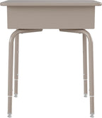 EMMA + OLIVER Buckley Student Desk - Gray Faux Granite Finished Top - Silver Metal Frame - Open Front Book Box - Pencil Storage Grooves