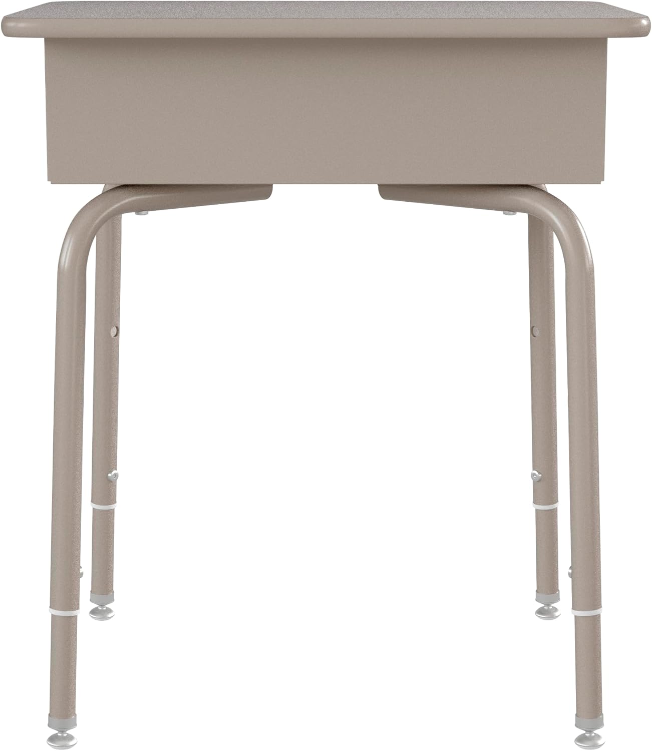 EMMA + OLIVER Buckley Student Desk - Gray Faux Granite Finished Top - Silver Metal Frame - Open Front Book Box - Pencil Storage Grooves