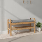 Fenteer Children Footstool Upholstered Bench with Storage and Slatted Shoe Shelf Bamboo Construction with Straight Legs Compact Design for Small Suitable for Hallway Dorm condo Kids Room