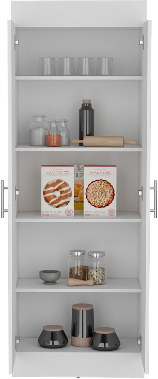 23.6" D*11.9" W*66.8" H Corner Kitchen Pantry with 4 Shelves, Double Door, Rectangular Storage Cabinet, Modern Minimalist, for Living Room, Dining Room, White