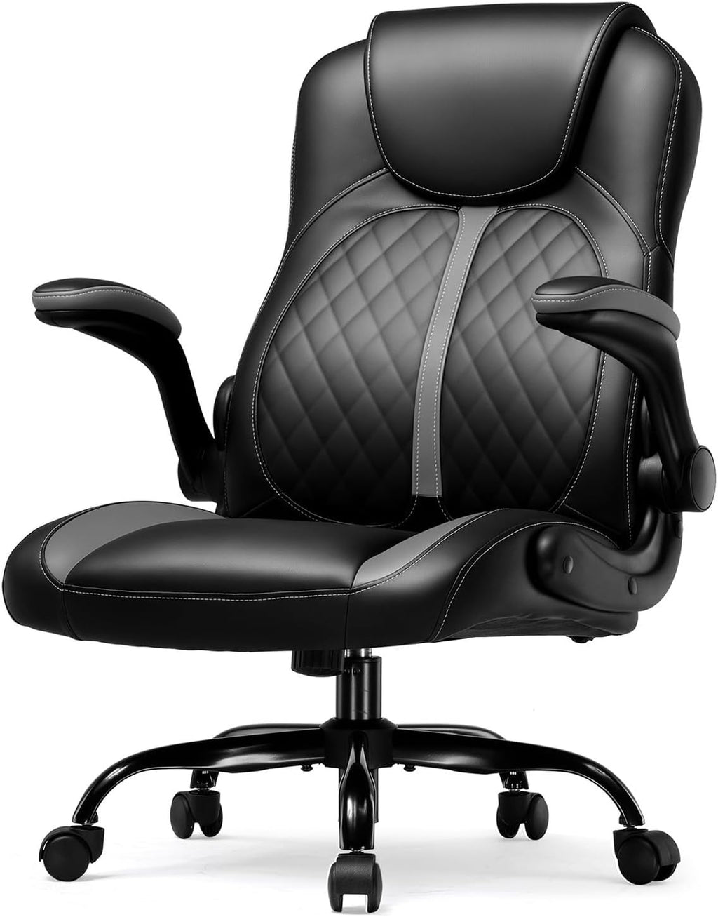 GTPLAYER Office Computer Gaming Chair Ergonomic Desk Chair for Adults with Lumbar Support Flip-Up Arms Adjustable Height Swivel Wheels PU Leather Executive Design for Short People Use, Gray