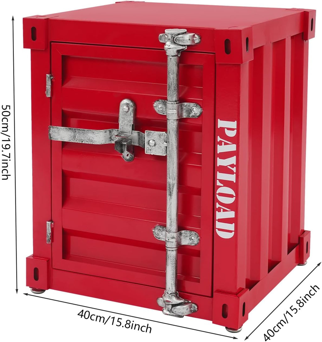 Industrial Metal Nightstand, Red Container Side Table with Locker Industrial Style End Table Metal Bedside Tables Nightstand for Living Rooms, Bedrooms and School Dormitories