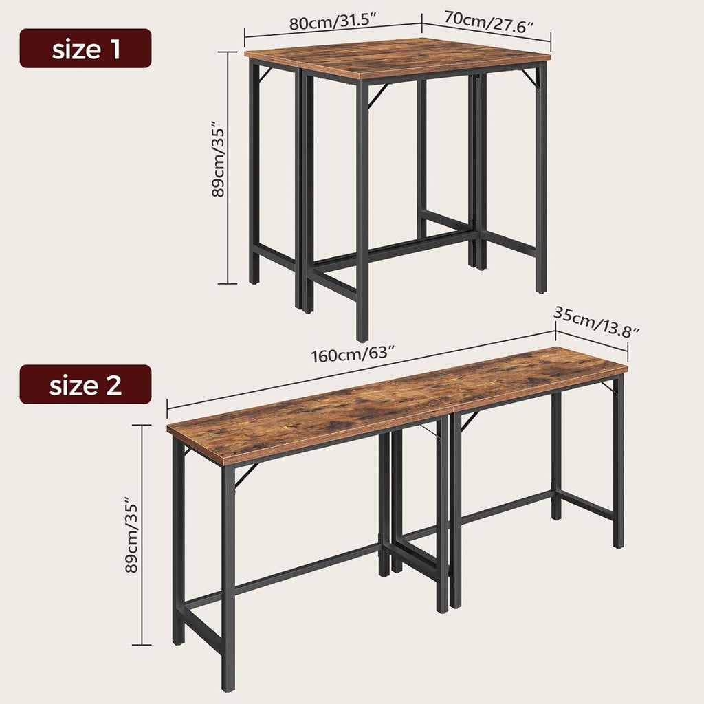 MAHANCRIS Narrow Bar Table, 63-Inch Pub Table for Dining Room, Counter Bar Tables with Sturdy Metal Frame, Connectable Bar Table, Multifunctional Console Table, Rustic Brown BTHR1601