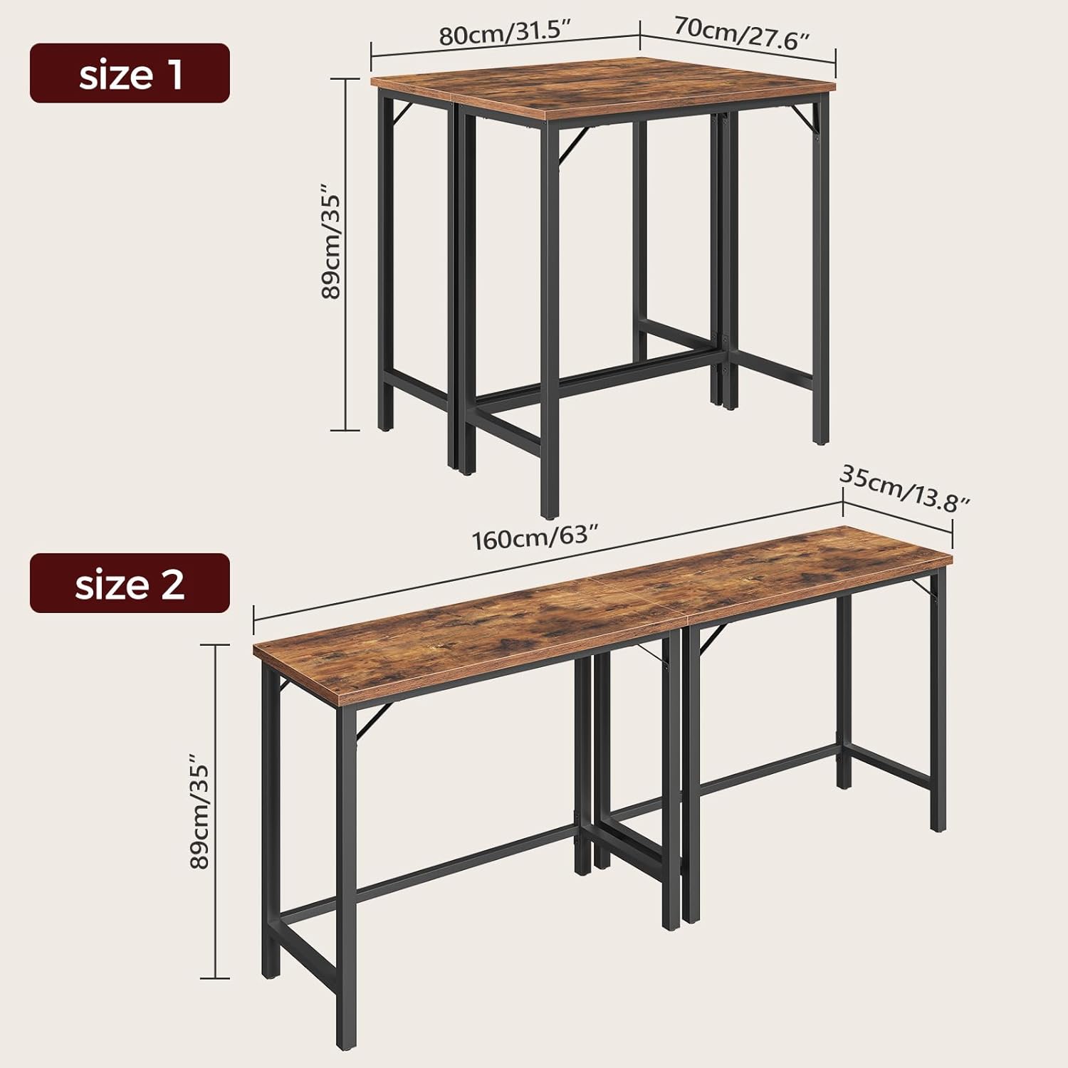 MAHANCRIS Narrow Bar Table, 63-Inch Pub Table for Dining Room, Counter Bar Tables with Sturdy Metal Frame, Connectable Bar Table, Multifunctional Console Table, Rustic Brown BTHR1601