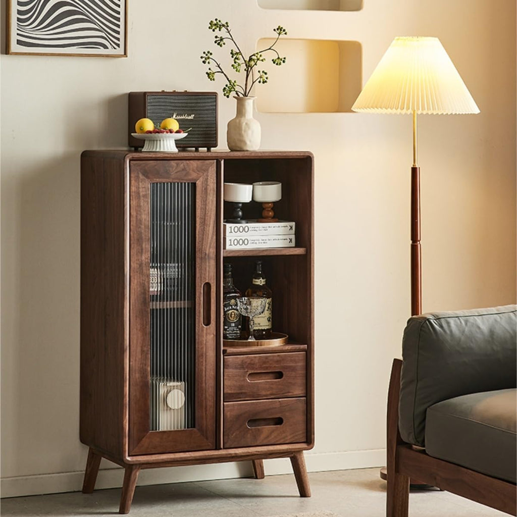 Entryway Cabinet Black Walnut Buffet Cabinet Wooden Sideboard Living Room Cabinet Dining Room Furniture Cabinet with Door Sideboard Storage Cabinet