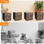 4 Pack Durable Storage Cube Bin with Decorative Wood Grain,Stylish Thickened Fabric Cube Box,Space-saving Storage Basket for Shelves,Closet,Office,Bedroom,Living Room,Nursery,Dorm,RV,13x13x13in(Large)