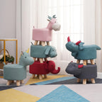 Cute Animal Footstool, Solid Wood Cartoon Stool with Soft Padded Cushion and Non-Slip Feet, Animal Shape Ottoman for Kids, G