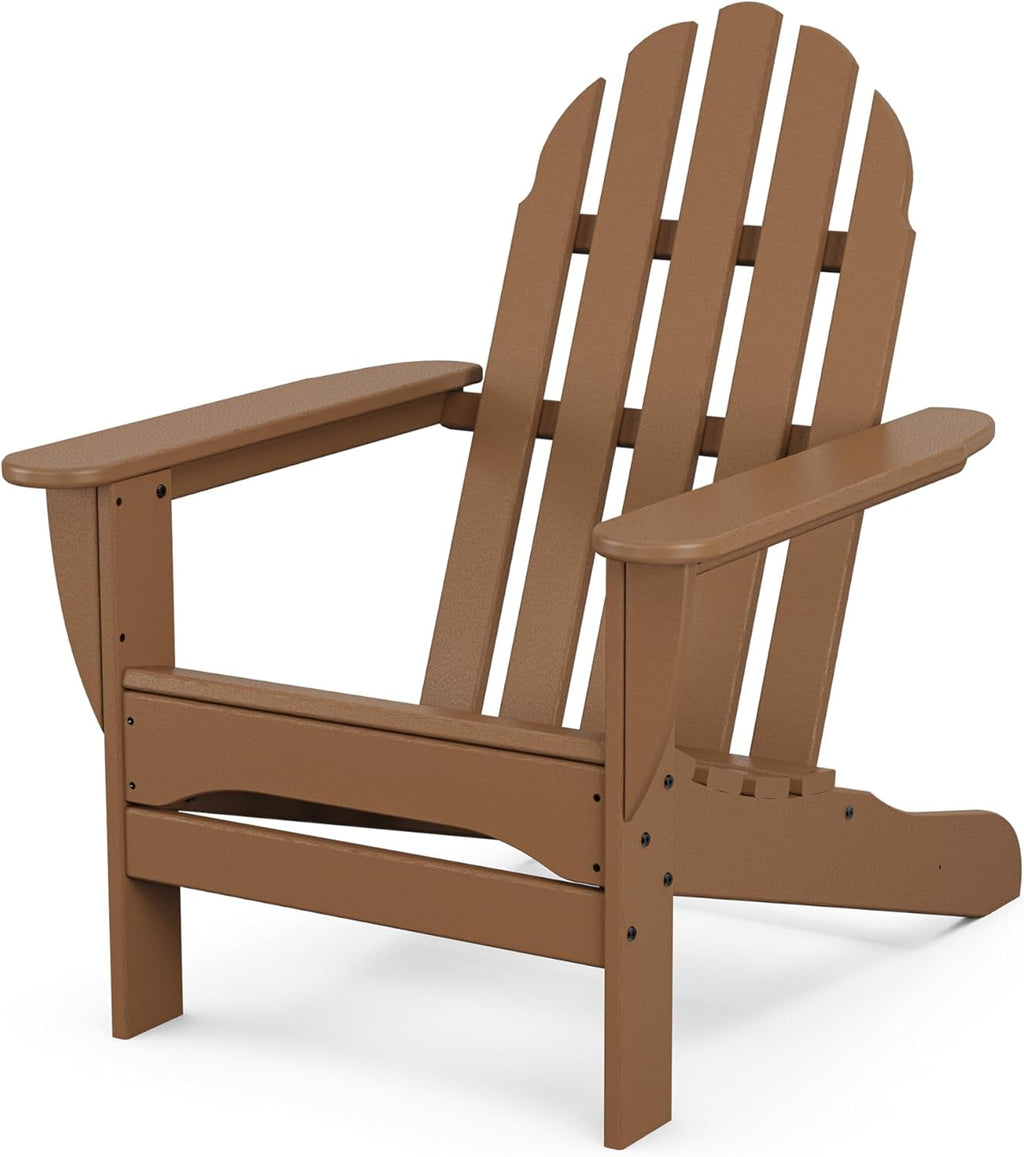Polywood Adirondack Chair & 18" Side Table Bundle, Teak Finish Recycled Plastic Lumber