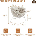 Outdoor Oversized Egg Chairs, Steel Frame Single Living Room Reading Chair with 350 LBS Heavy Duty, Patio Papasan Chair, Thick Cushion Egg Seat and Headrest for Bedroom , Indoor, Porch Garden