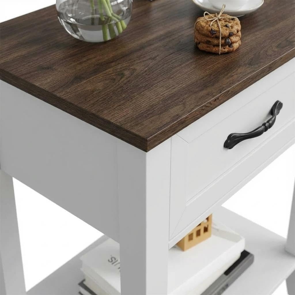 Wood Bedside Table with Drawer and Storage Shelf, Versatile Nightstand End Table for Bedroom, Living Room, Nursery, or College Dorm, Practical Storage Solution for Home, Modern Side Table Design