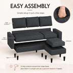 73.6" Convertible Sectional Sofa Couch with Reversible Ottoman, Modern 3-Seater L-Shaped Couch for Small Spaces, Compact Sofa for Studio Apartment, Living Room & Office, Easy Assembly (Gray)