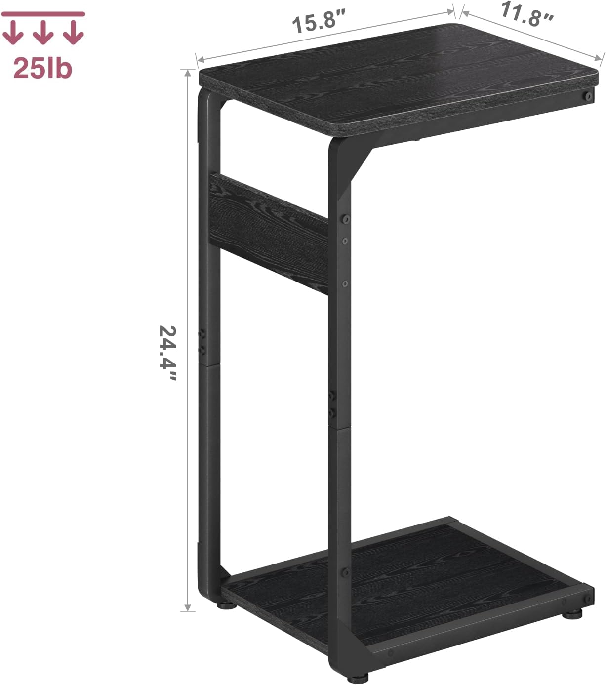 Wood Pedestal Small Sofa Side Table for Couch C Shaped End Table TV Trays Eating, Coffee Drink Dinner Food TV Tray Tables Slide Under Couch Night Stand Over Bedroom Bedside Living Room Black ET-YB-BK1