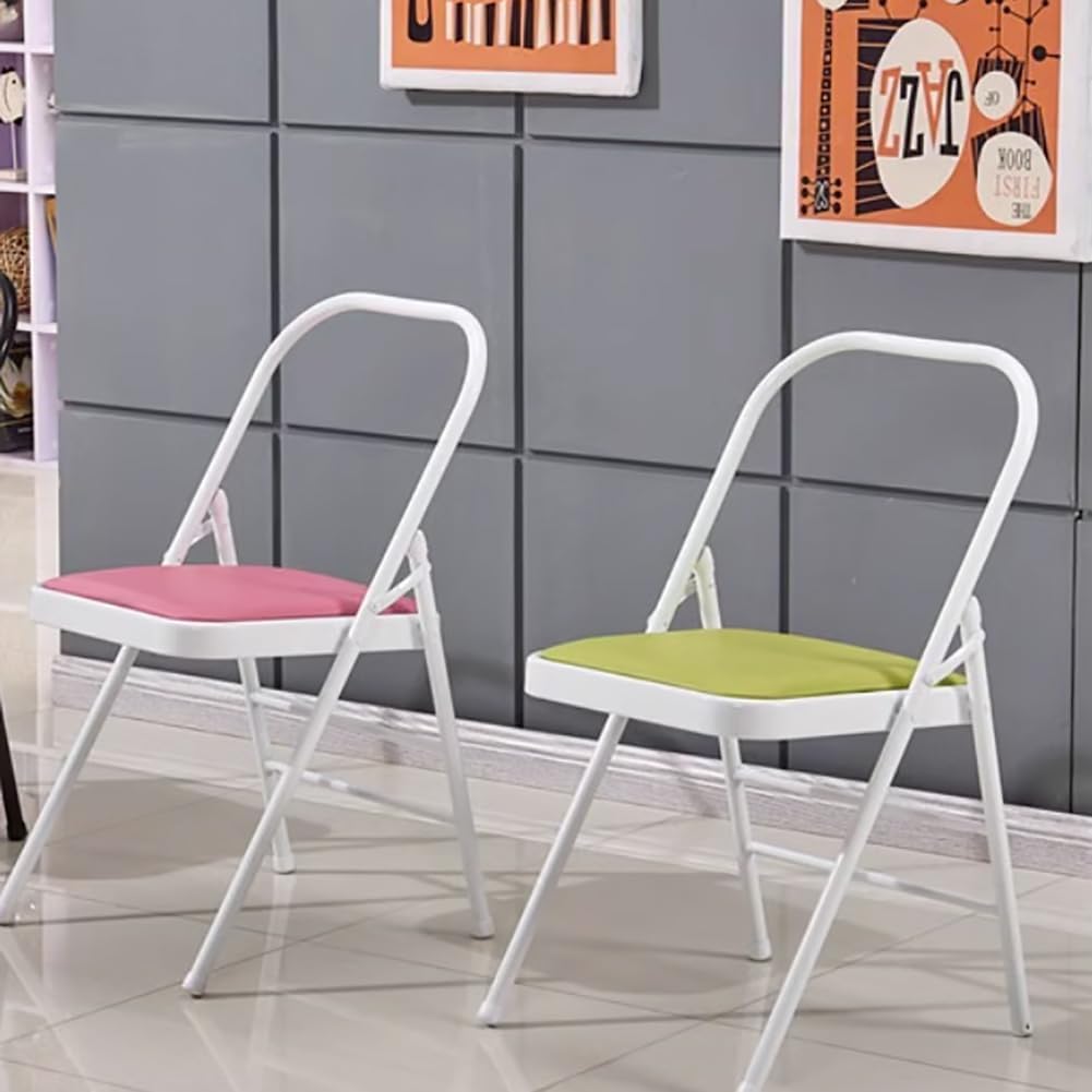 Yoga Folding Chair,Yoga Auxiliary Chair,Iyengar Metal Folding Chair,Reinforced Portable Backless Chair White 31.5in*18.5in*17.3in,Pink