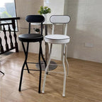 Portable Folding Stool with Padded Seat Backrest and Footrest Foldable Bar Chair for Adults Collapsible Round(Black,Sitting Height:60cm/24)