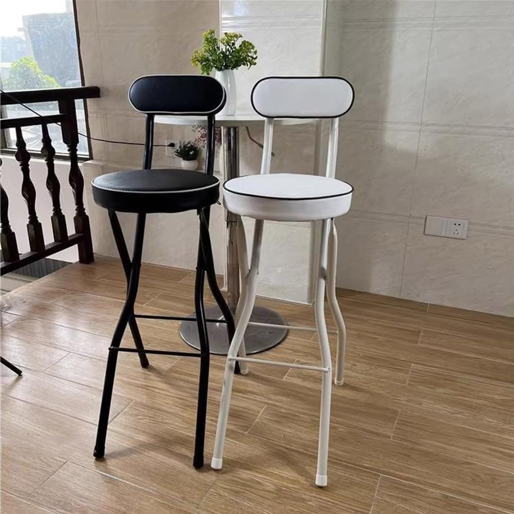 Portable Folding Stool with Padded Seat Backrest and Footrest Foldable Bar Chair for Adults Collapsible Round(Black,Sitting Height:60cm/24)