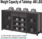 LVB Long Bar Cabinet with Fridge Space, Farmhouse Big Liquor Cabinet with Drawer Storage, Rustic Wood Metal Large Wine Cabinet with Rack, Modern Sideboard Buffet for Kitchen Dining Room, Gray, 70 Inch