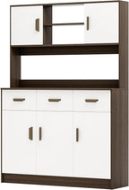 Talent Star Pantry Cabinets for Kitchen Storage, Freestanding Hutch Cabinet with Buffet Cupboard, Utility Pantry with Microwave Stand, Household Wall Tall Sideboard with 3 Drawers Grey